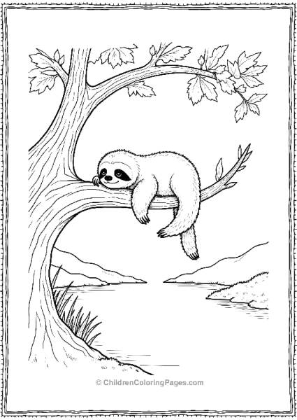 Sloth Resting Up On A Tree Branch Free PDF Printable