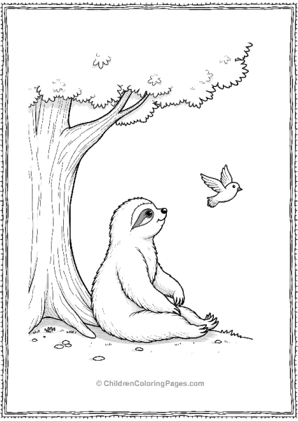 Sloth Sitting Under Tree Watching Bird Passing By Free PDF Printable