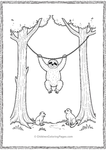 Sloth Swinging Between Two Trees Free PDF Printable