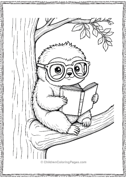 Sloth With Glasses Reading A Book Free PDF Printable