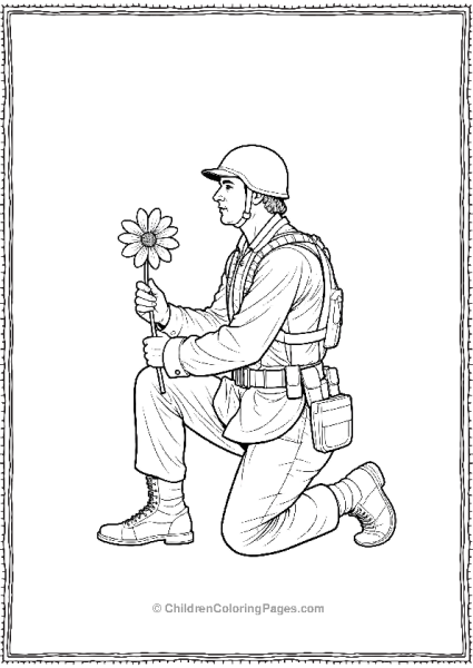 Soldier Kneeling Down With Flower Free PDF Printable