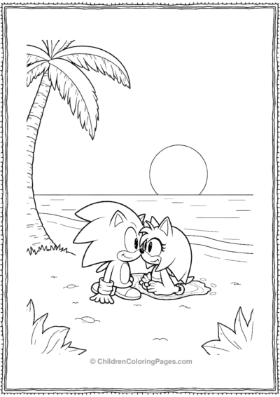 Sonic-and-Amy-Rose-Relaxing-on-a-Beach-at-Sunset Free PDF Printable