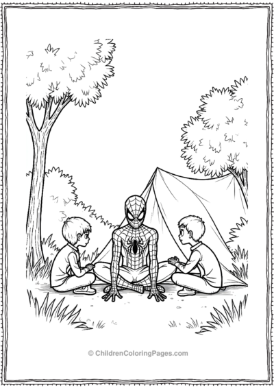 Spider-Man-Camping-With-His-Friends Free PDF Printable