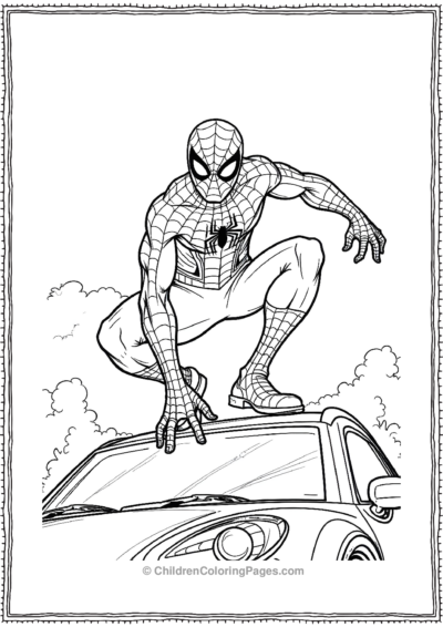 Spider-Man-Crouching-On-Top-Of-A-Car Free PDF Printable