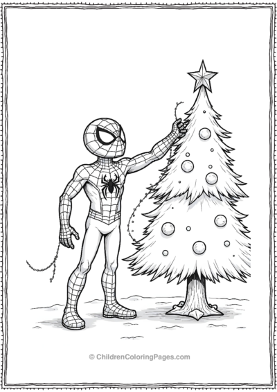 Spider-Man-Decorating-Christmas-Tree Free PDF Printable