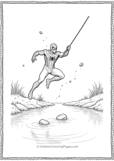 Spider-Man-Jumping-Over-A-Lake Free PDF Printable