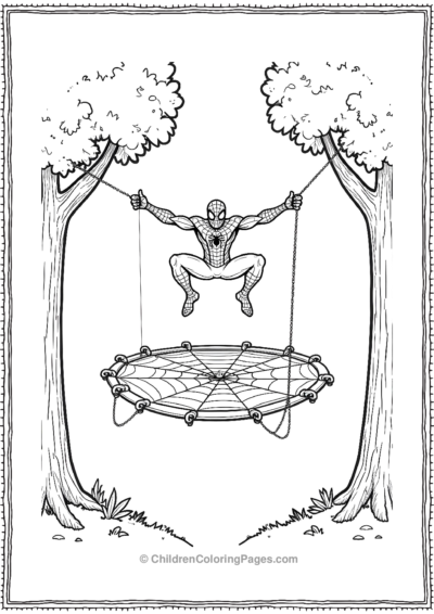 Spider-Man-Playing-On-A-Web-Trampoline Free PDF Printable