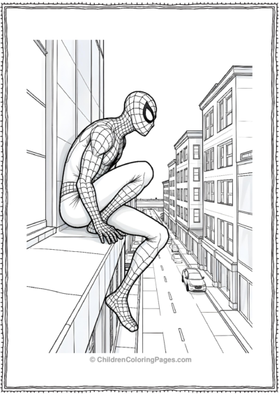 Spider-Man-Sitting-On-A-Building-Edge Free PDF Printable