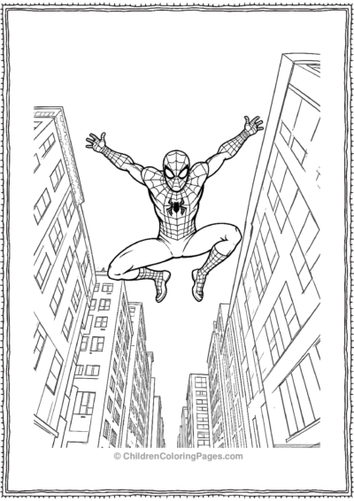 Spider-Man-Swinging-Between-Buildings Free PDF Printable