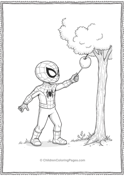 Spidey-Picking-Apples-From-A-Tree Free PDF Printable