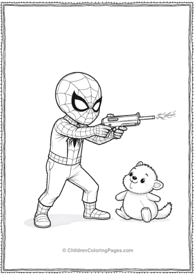 Spidey-Playing-With-A-Web-Shooting-Gun Free PDF Printable