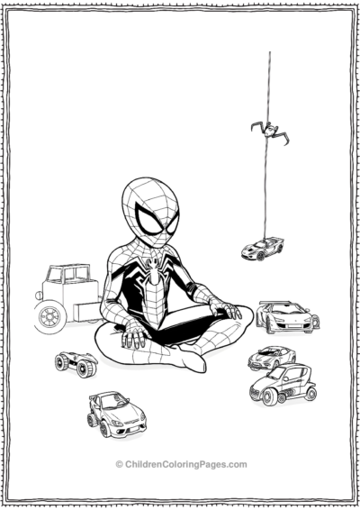 Spidey-Playing-With-Cars Free PDF Printable