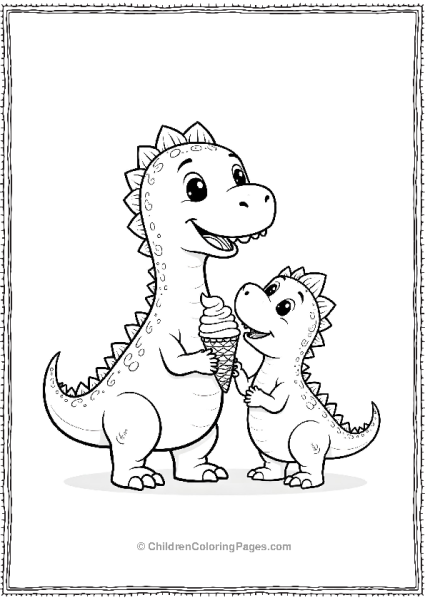 Spinosaurus And A Baby Dinosaur Sharing Ice Cream Free PDF Printable