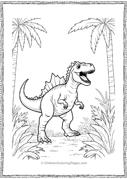 Spinosaurus Hunting In A Misty Forest Free PDF Printable