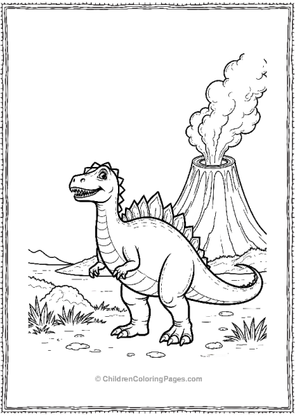 Spinosaurus In Front Of A Erupting Volcano Free PDF Printable