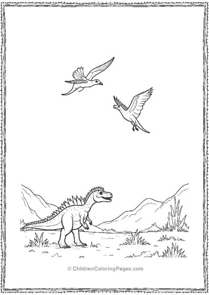 Spinosaurus Looking At Pterodactyl Free PDF Printable