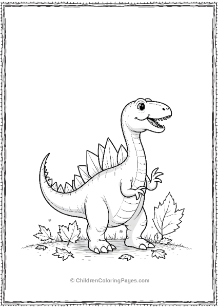 Spinosaurus Playing In Pile Of Autumn Leaves Free PDF Printable