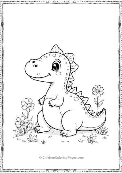 Spinosaurus Sitting In A Flower Field Free PDF Printable