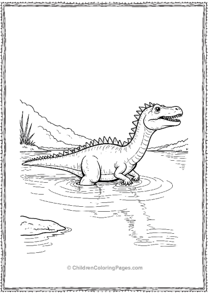 Spinosaurus Swimming Through A Lake Free PDF Printable