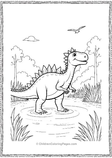 Spinosaurus Wading Through A Swampy Area Free PDF Printable