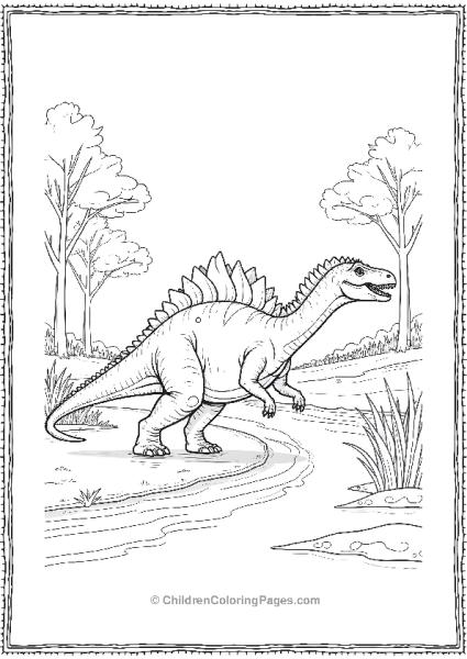 Spinosaurus Walking Along A River Bed Free PDF Printable