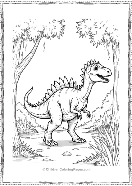 Spinosaurus Walking Through A Forest Free PDF Printable