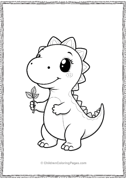 Spinosaurus With Big Eyes Holding A Flower Free PDF Printable