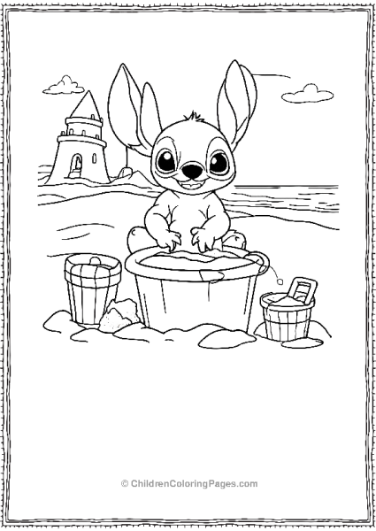 Stitch Collecting Sand In A Bucket Free PDF Printable