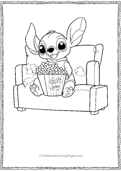 Stitch Eating Popcorns While Enjoying A Movie Free PDF Printable