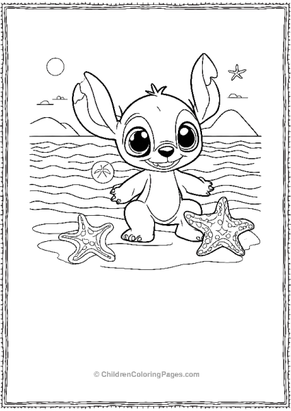 Stitch Making Friends With A Star Fish Free PDF Printable