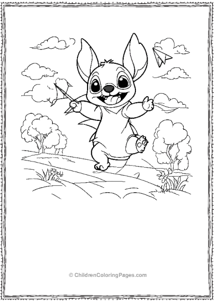 Stitch Running In A Field Looking Happy Free PDF Printable