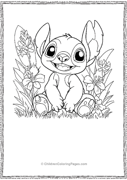 Stitch Sitting In A Flower Garden Free PDF Printable