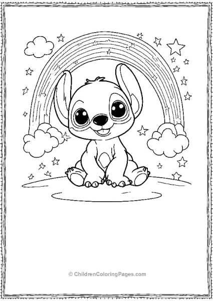 Stitch Sitting In Front Of A Rainbow Free PDF Printable