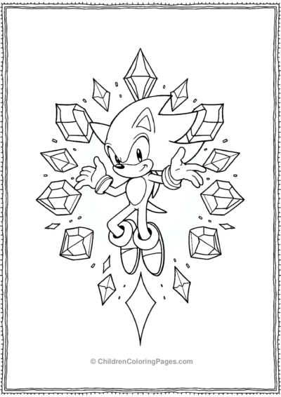 Super Sonic Floating Surrounded By Chaos Emeralds  Free PDF Printable