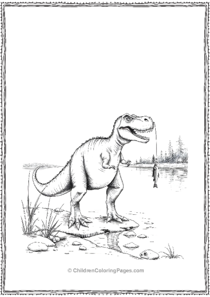 T Rex Catching Fish Free PDF Printable