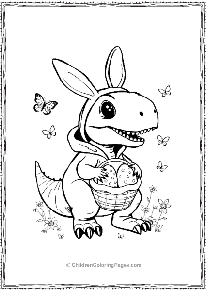 T Rex Dressed As A Bunny With Easter Eggs Free PDF Printable