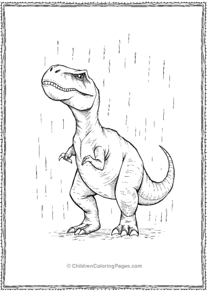 T Rex Enjoying Rain Free PDF Printable