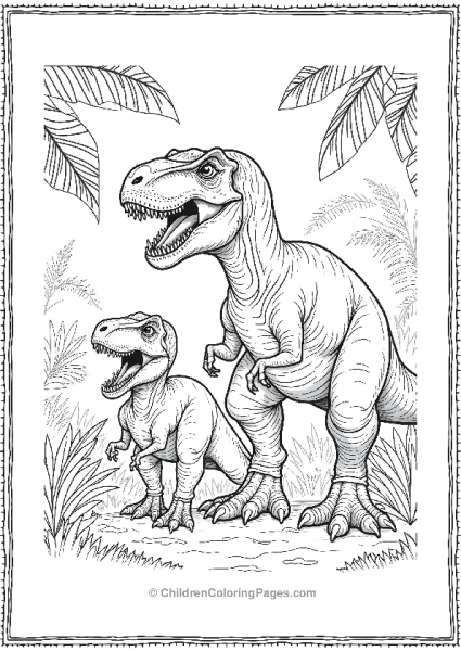 T Rex Father And Son In Forest Free PDF Printable