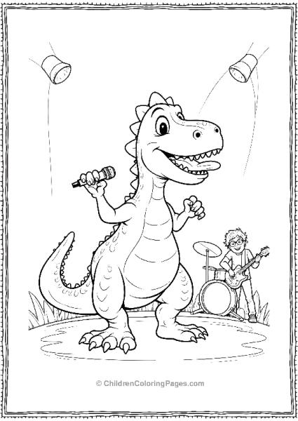 T Rex Holding A Mic In Hand And Performing Free PDF Printable