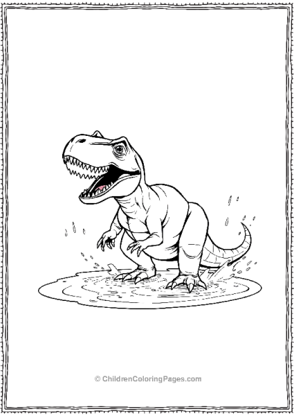 T Rex In Water Puddle Splashing Water Free PDF Printable