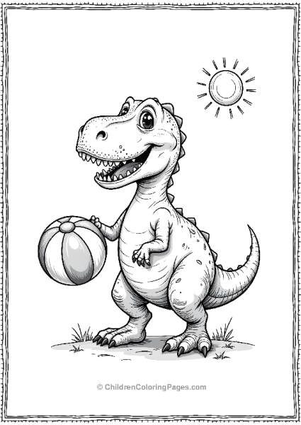 T Rex Playing With Beachball Free PDF Printable