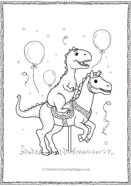 T Rex Riding A Horse In A Carnival Free PDF Printable