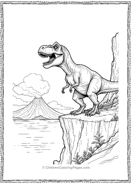 T Rex Roaring At The Edge Of A Cliff Free PDF Printable