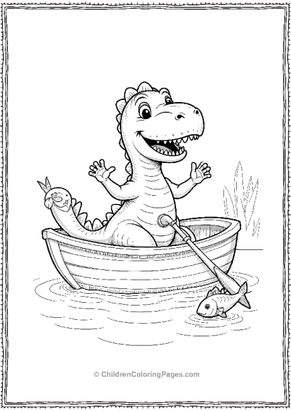 T Rex Rowing In A Tiny Boat Free PDF Printable