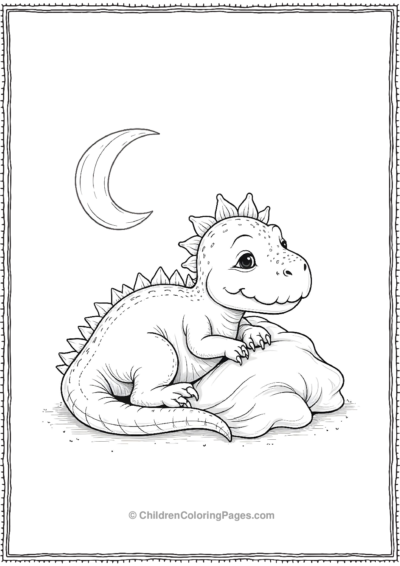 T-Rex-Sleeping-Peacefully-With-A-Crecent-In-The-Background Free PDF Printable