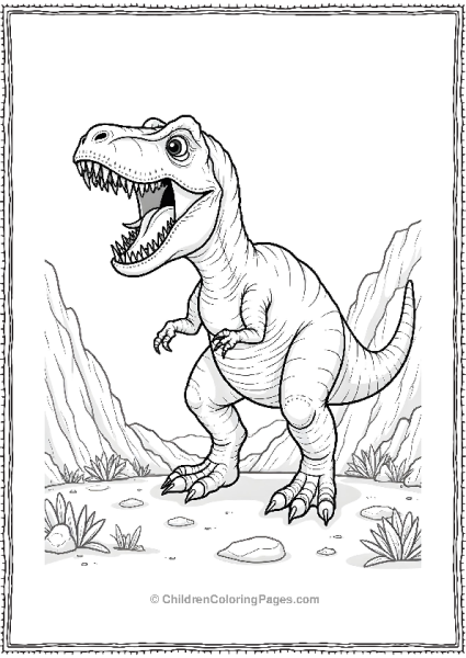 T Rex Standing Proudly In Middle Of Two Mountains Free PDF Printable