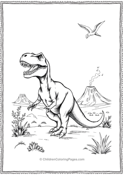 T-Rex-With-Flying-Ancient-Birds Free PDF Printable