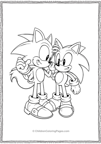 Tails Fixing His Plane While Sonic Cheers Him Free PDF Printable