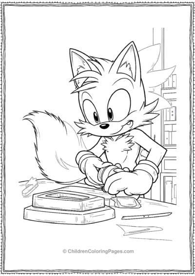 Tails-Fixing-a-Gadget-in-His-Workshop Free PDF Printable