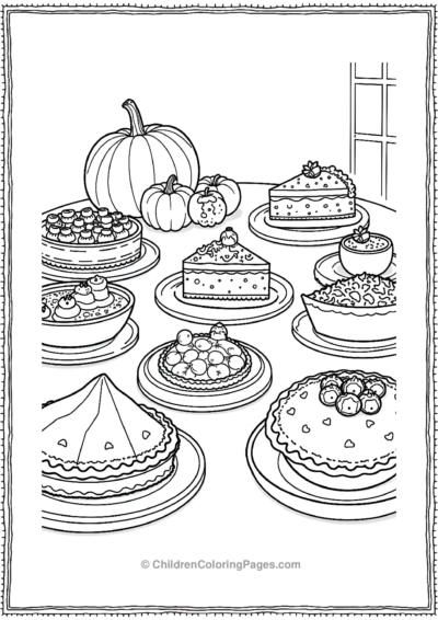 Thanksgiving-Table-Filled-With-Pies-Cakes Free PDF Printable